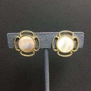 White MOP Clip Earrings Gold Rope Pink Life Preserver Flower Retro BoHo